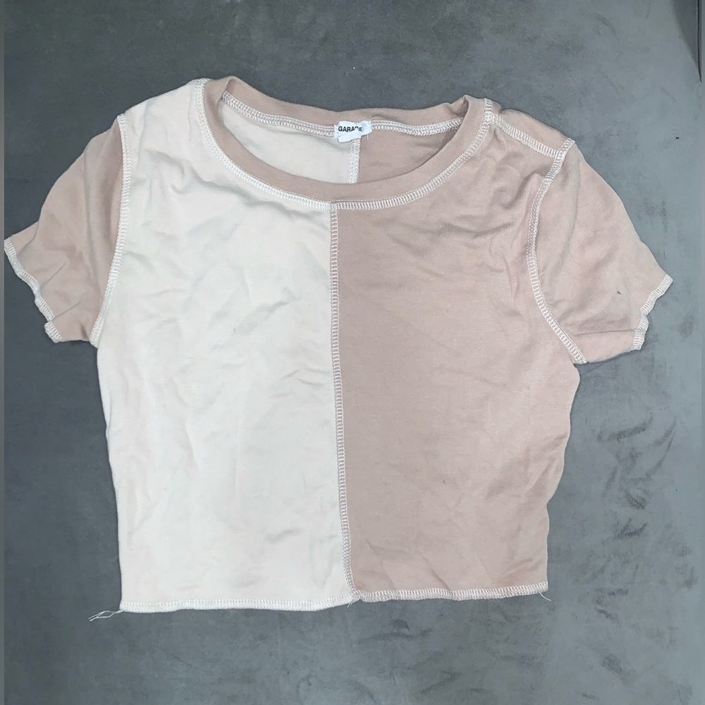 Garage Tan Exposed Seams Cropped Shirt Size S